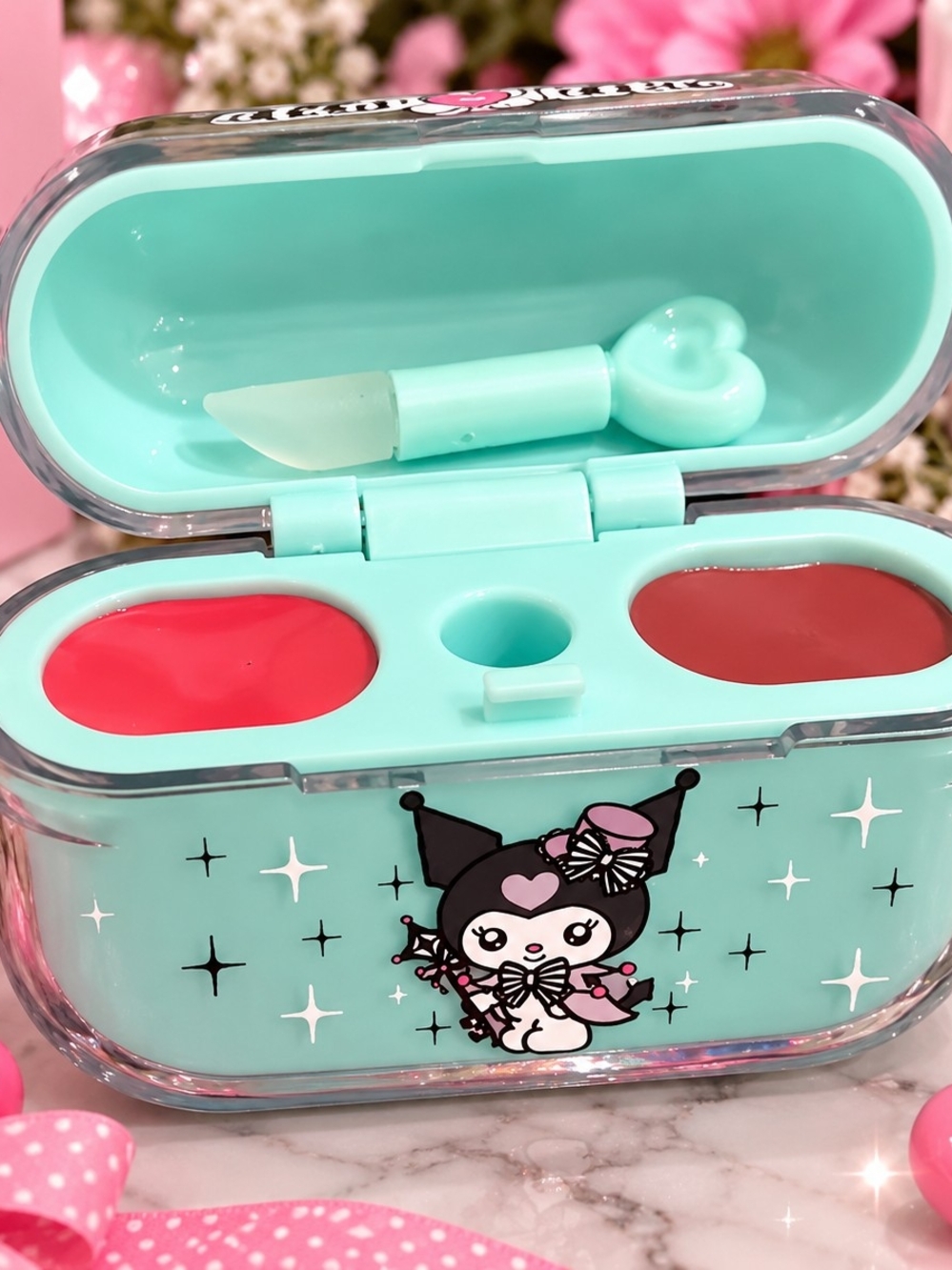 Cute Kids Lip Balm Duo - Mint Pink & Red - Sanrio Style